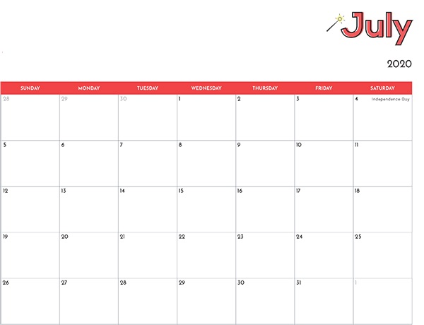 July 2020 Calendar