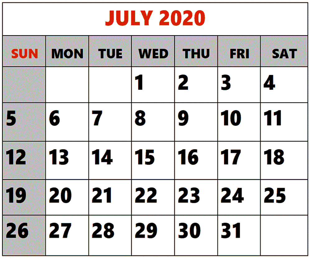 2020 July Calendar