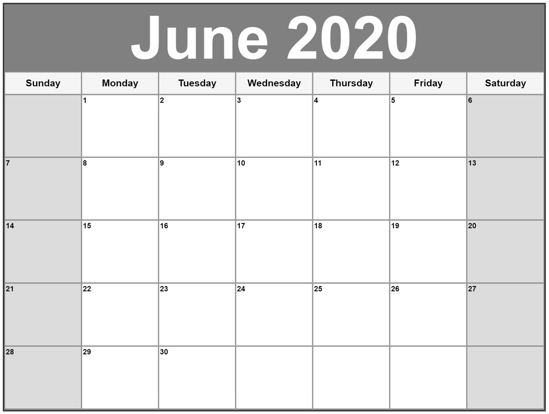 2020 Blank Calendar