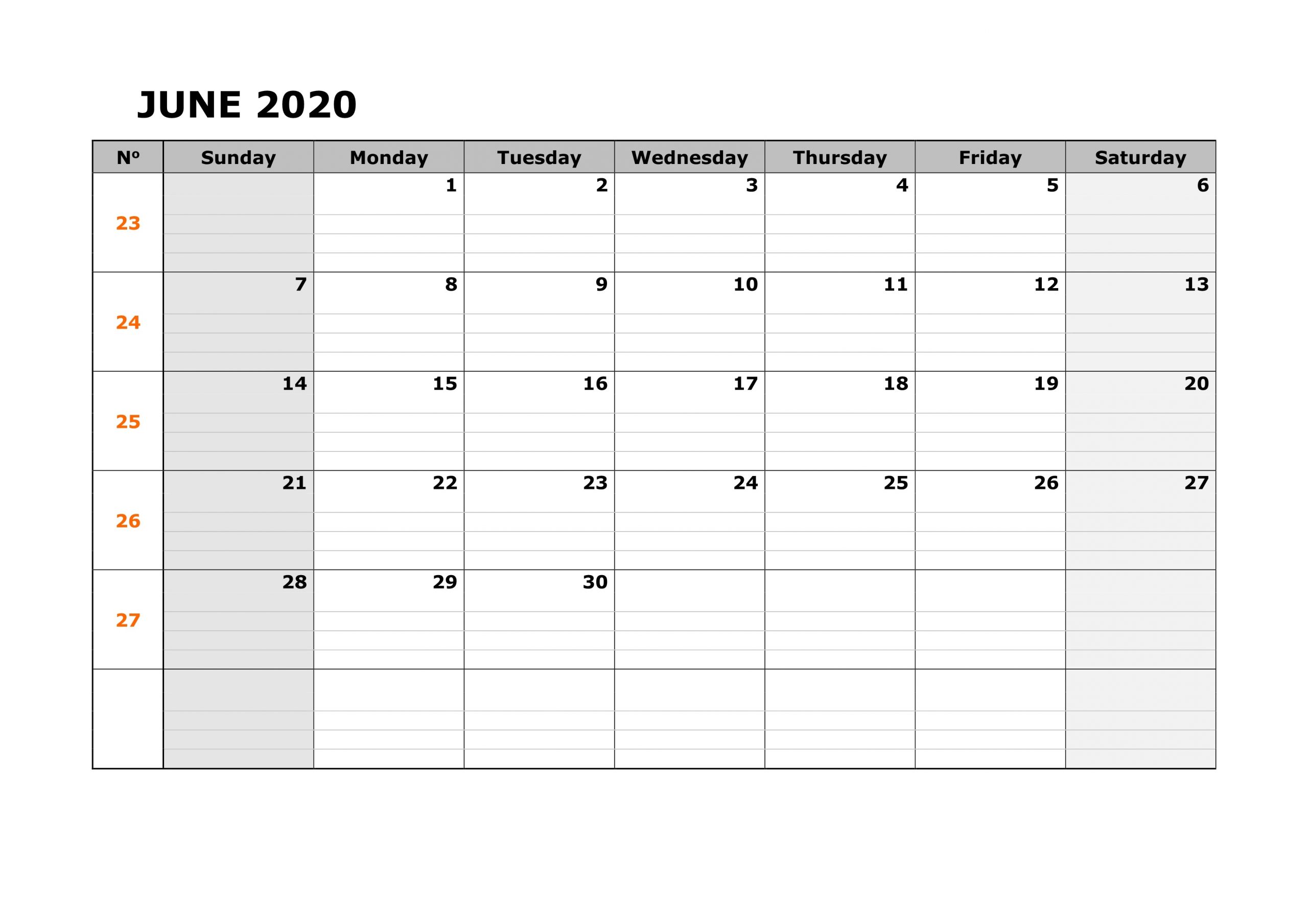 2020 Blank Calendar