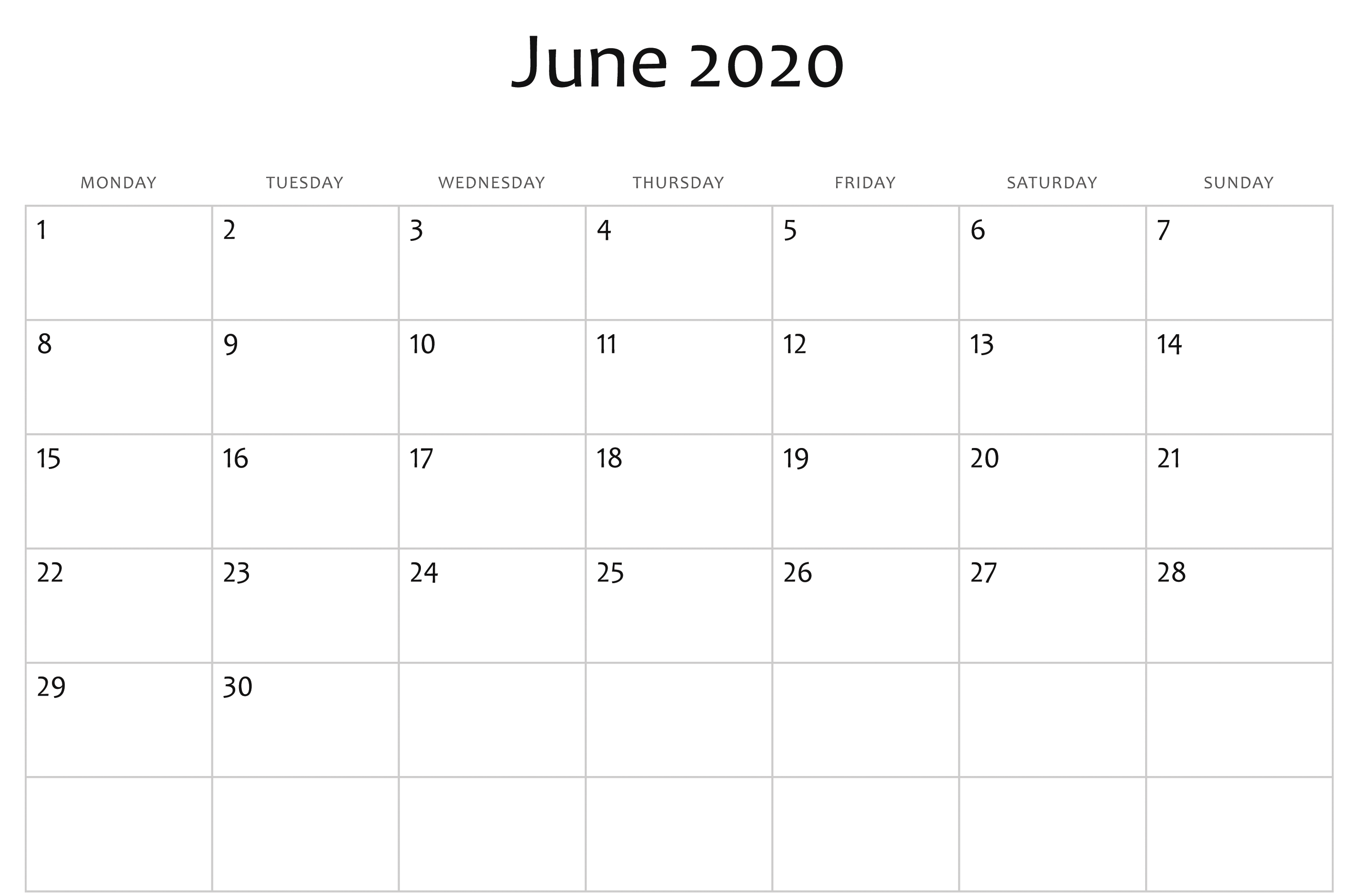 2020 Blank Calendar