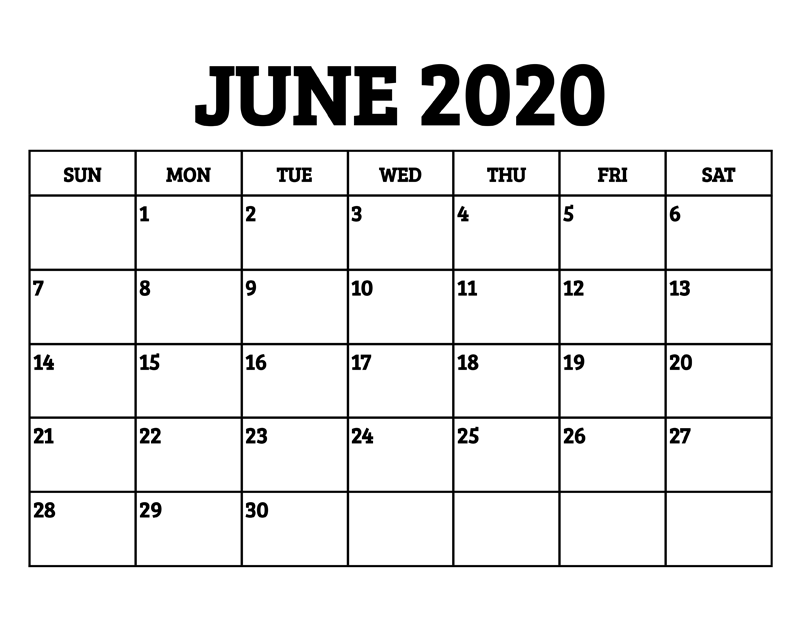 Blank June July August 2020 Calendar