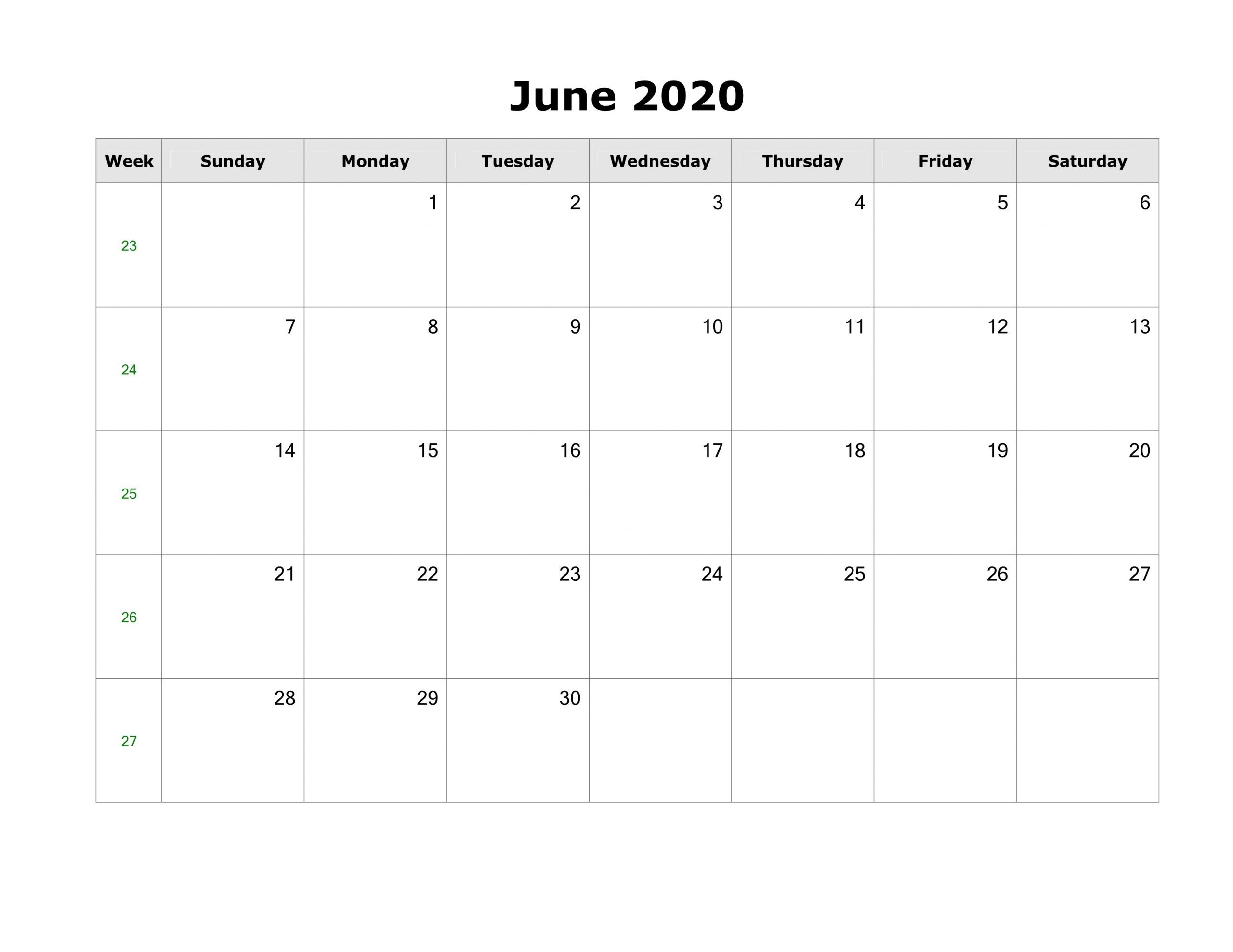 2020 Blank Calendar