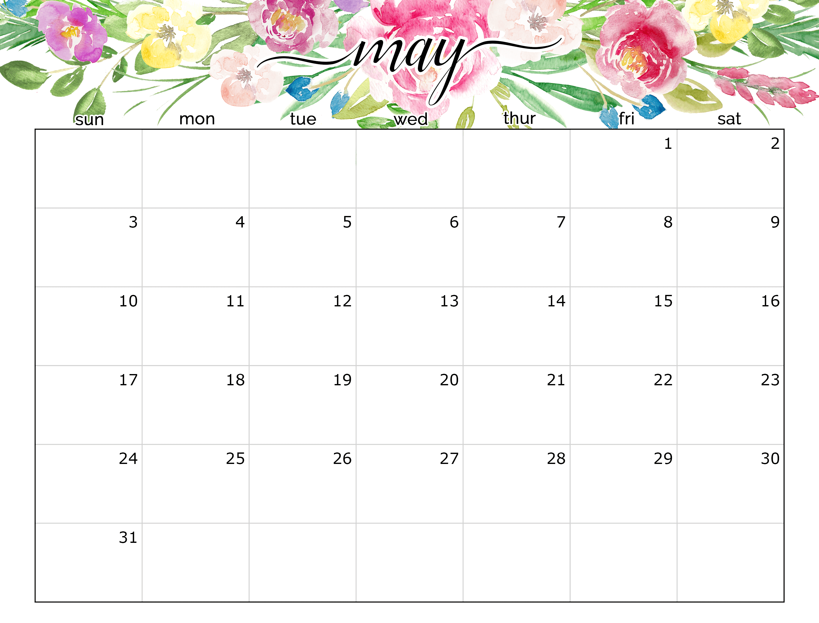 2020 Blank Calendar