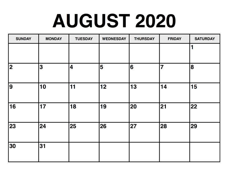 August Calendar