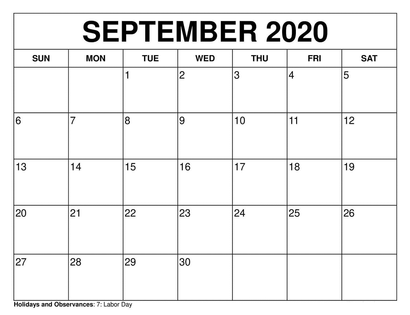 Calendar for September