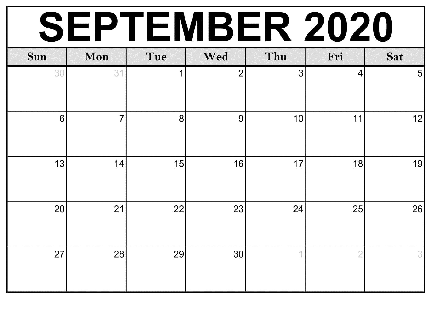 Calendar for September