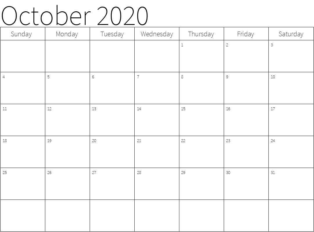 Calendar for October