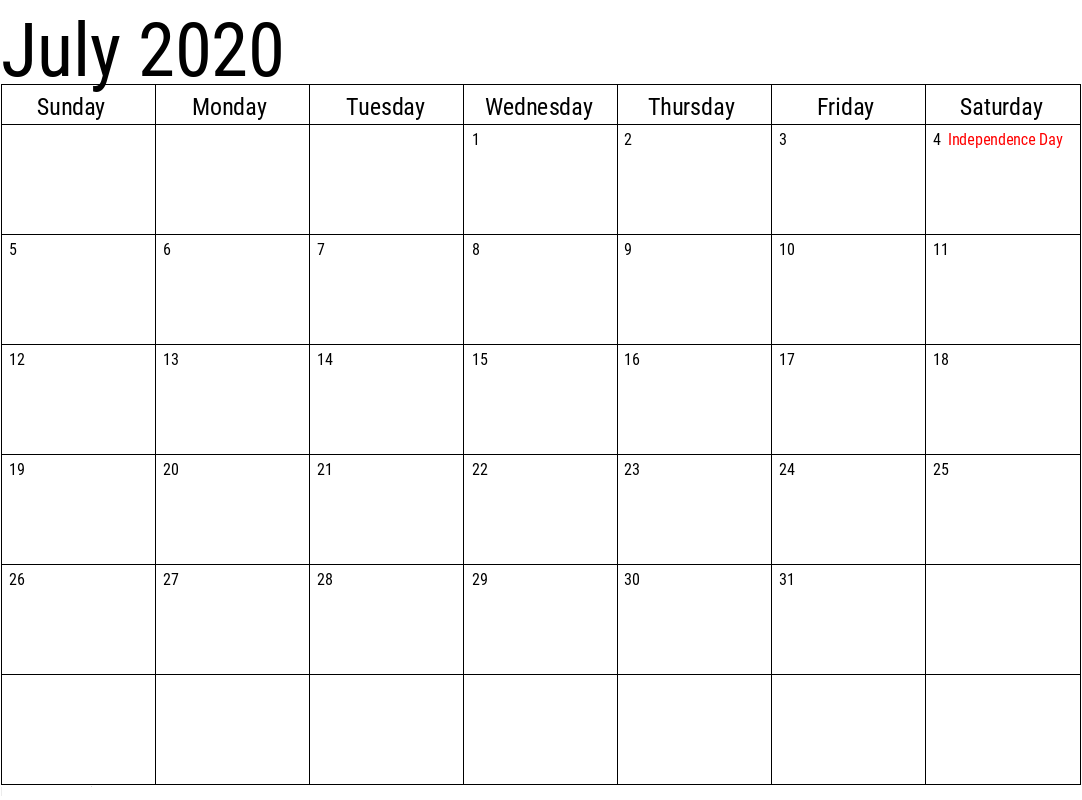 Calendar July 2020