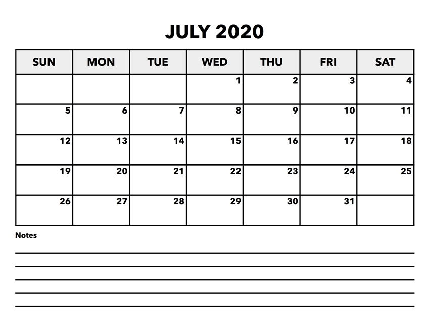 Calendar July 2020