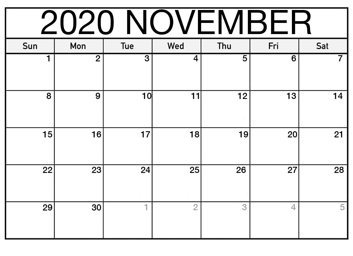 Calendar for November 2020