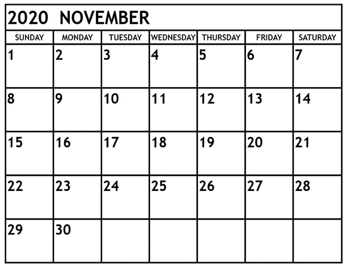 Calendar for November 2020