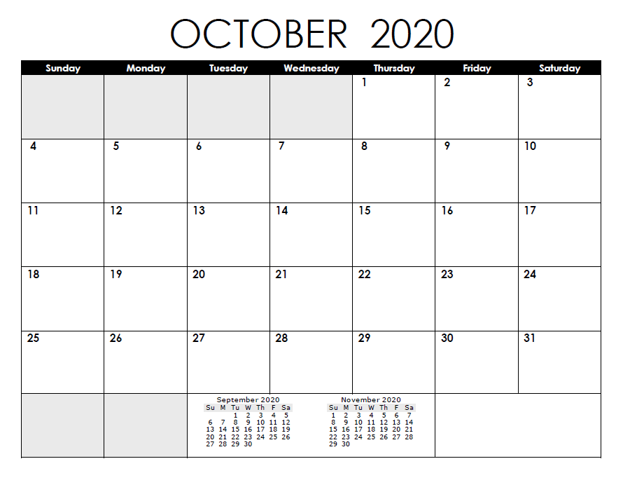 Calendar for October