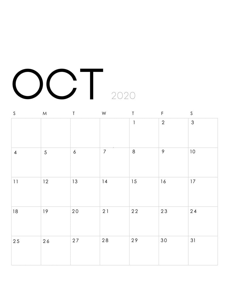 Calendar for October