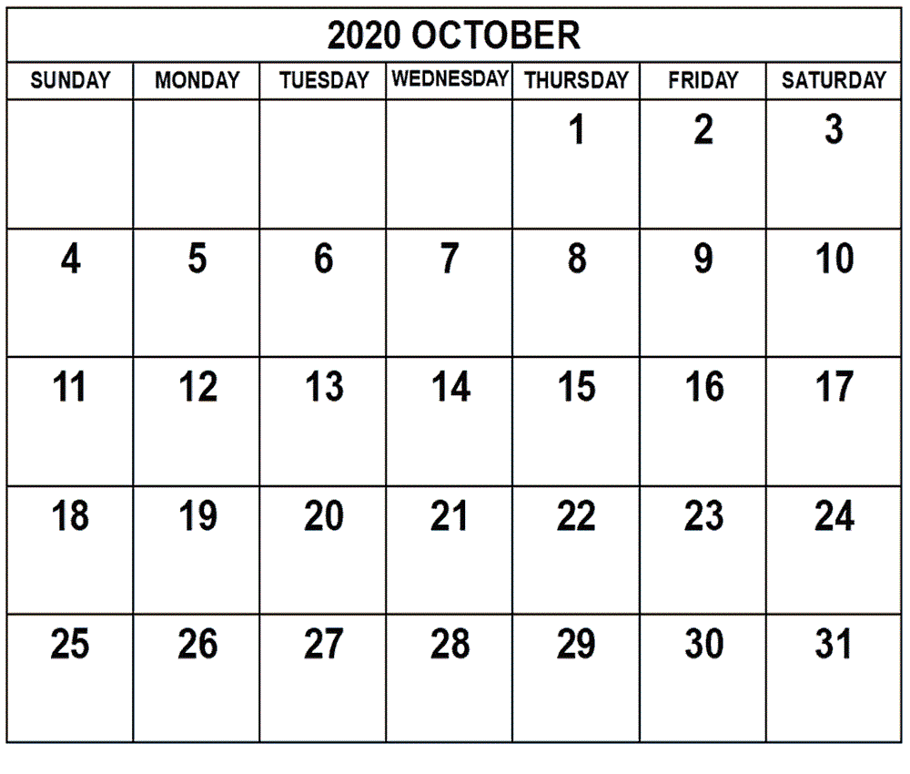 Calendar for October