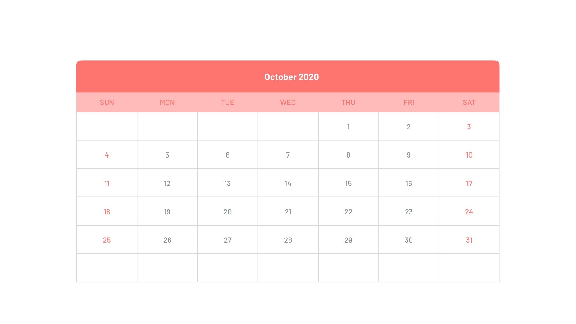 Cute October Calendar