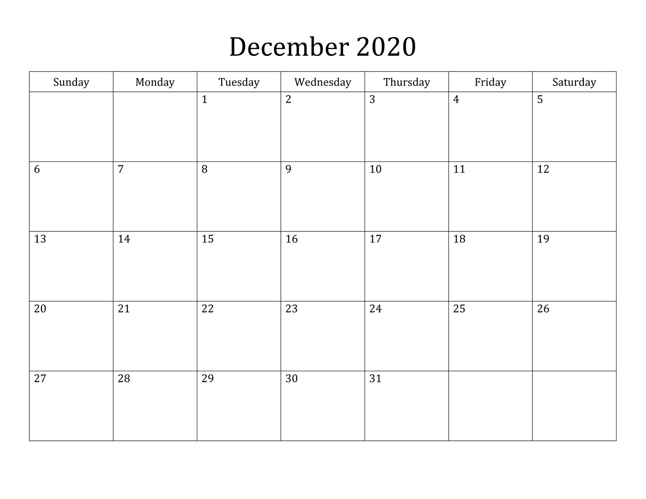 December 2020 Calendar