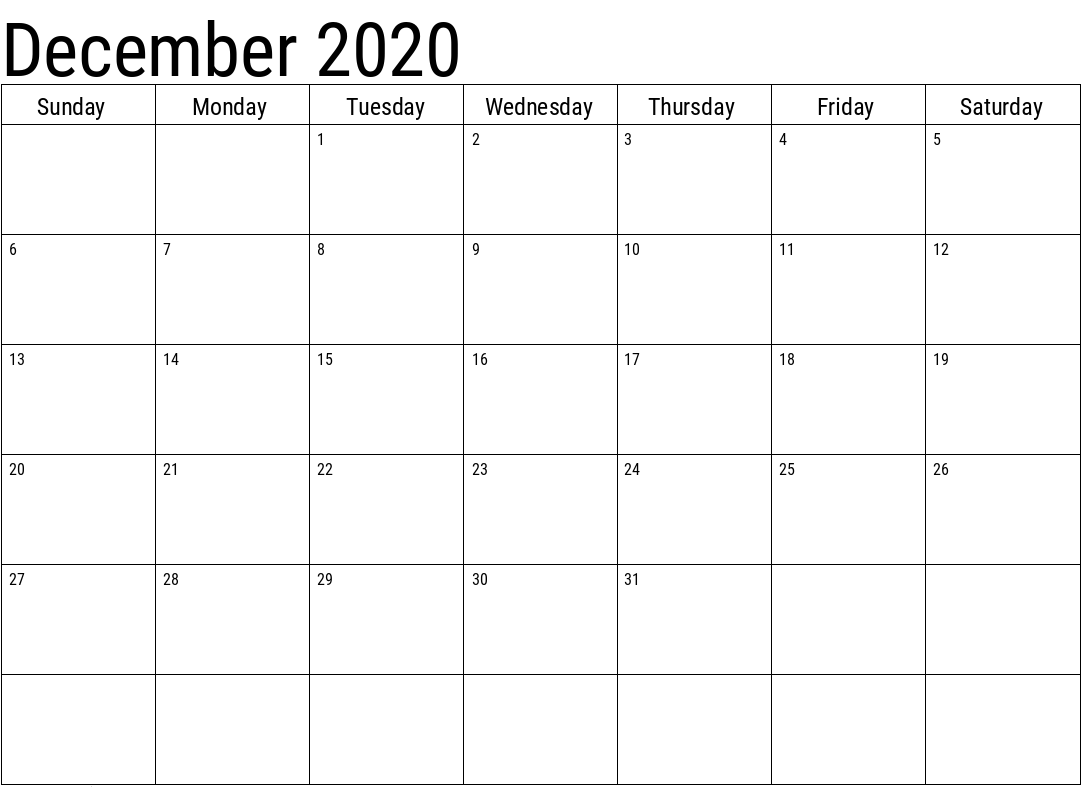 December 2020 Blank Calendar