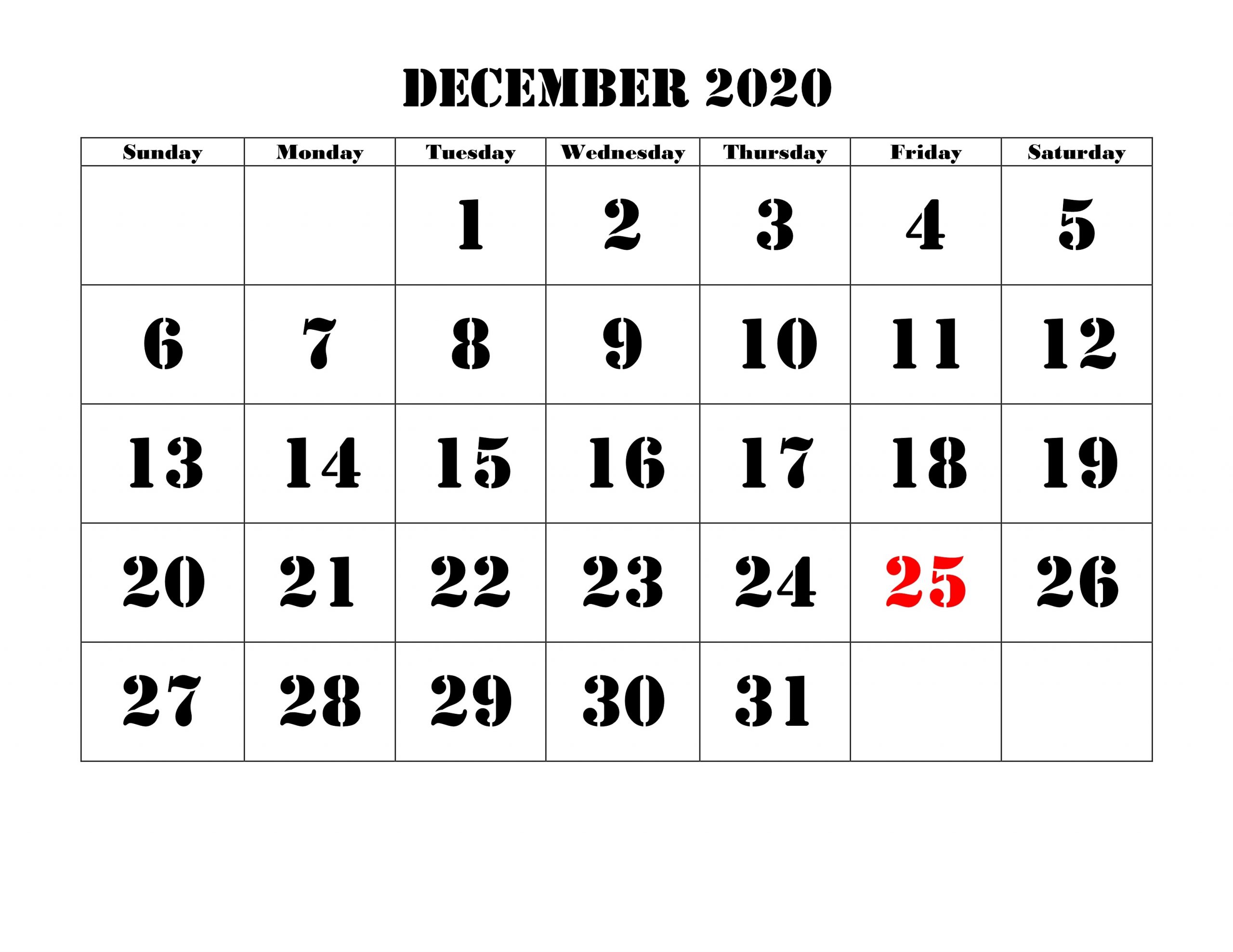 December 2020 Calendar