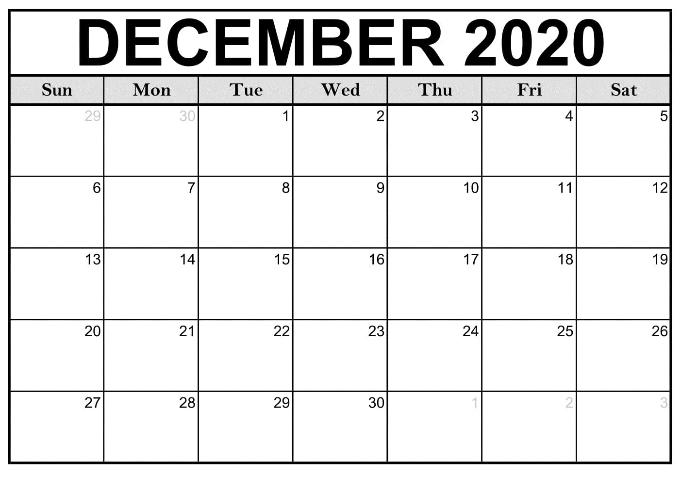 December 2020 Calendar