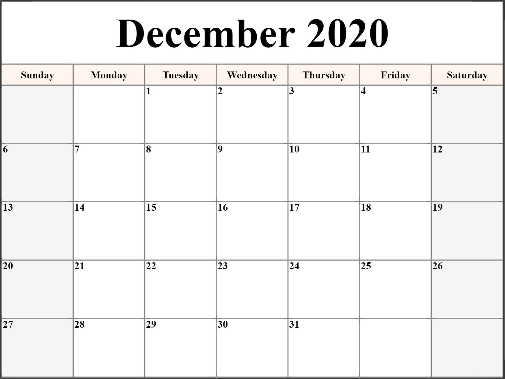 December 2020 Calendar