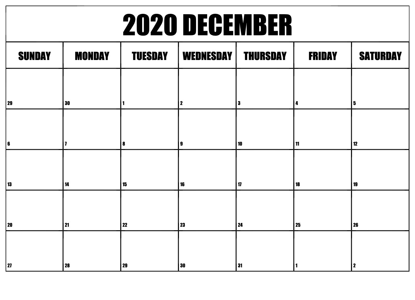 December 2020 Calendar