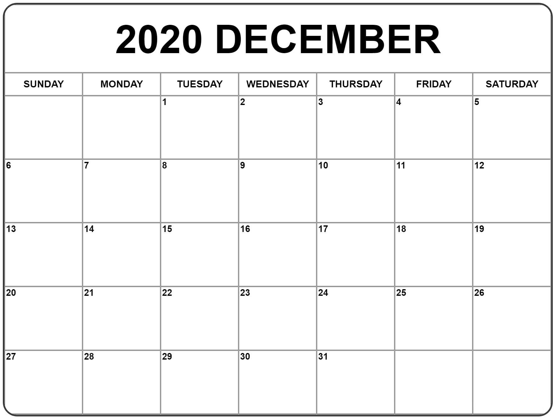 December 2020 Calendar