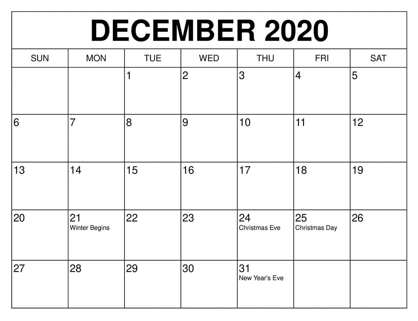 December 2020 Calendar