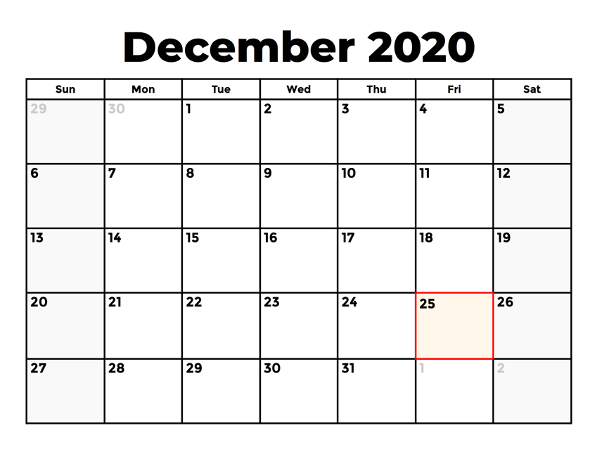 December 2020 Calendar