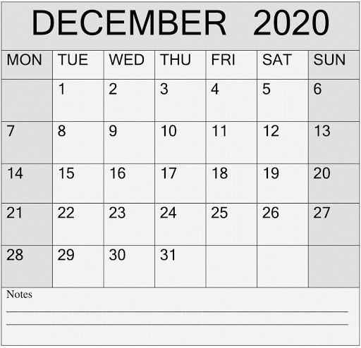 December 2020 Calendar