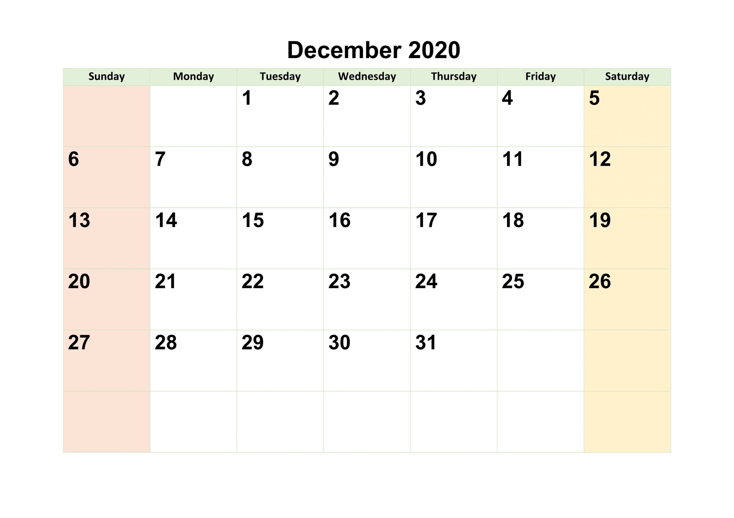 December 2020 Calendar