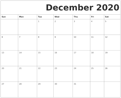 December 2020 Calendar