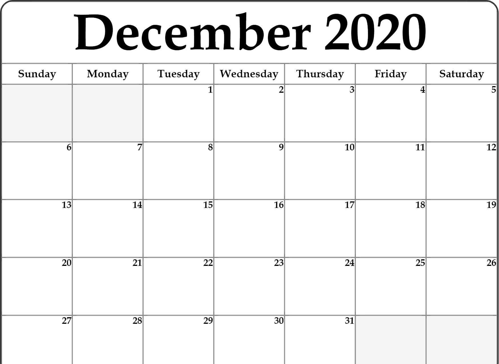December 2020 Calendar