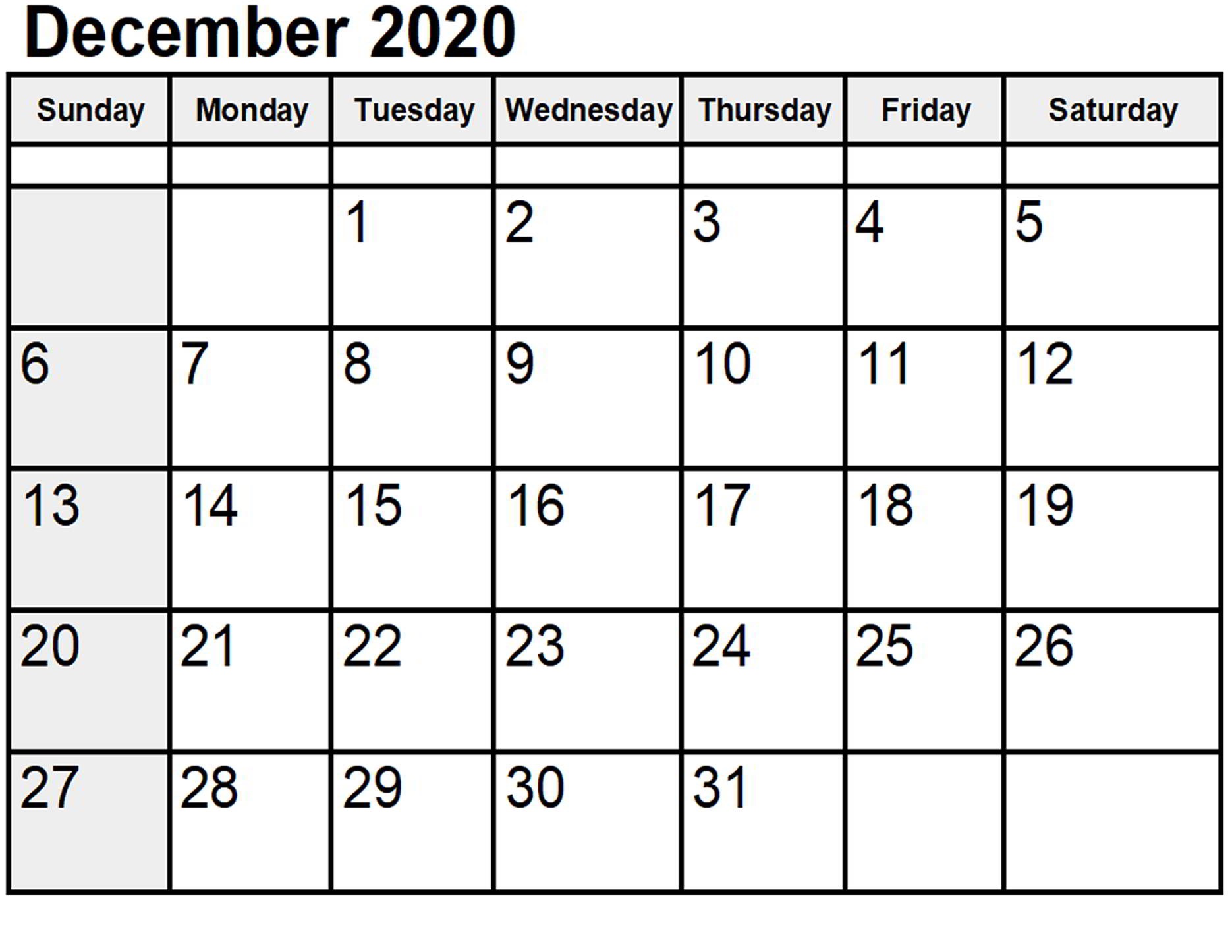 December 2020 Calendar