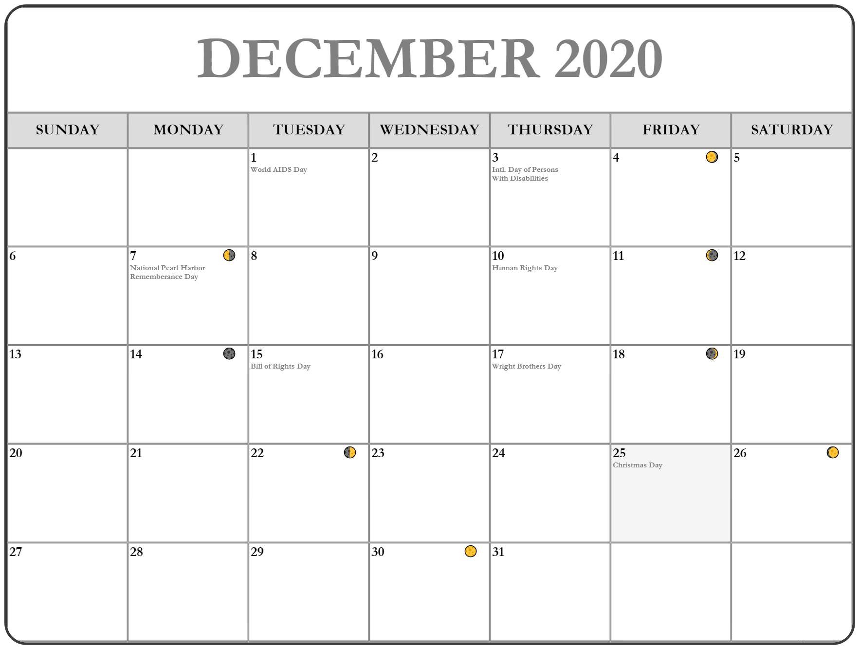 December 2020 Calendar