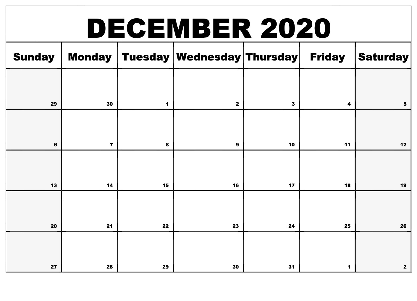 December 2020 Calendar