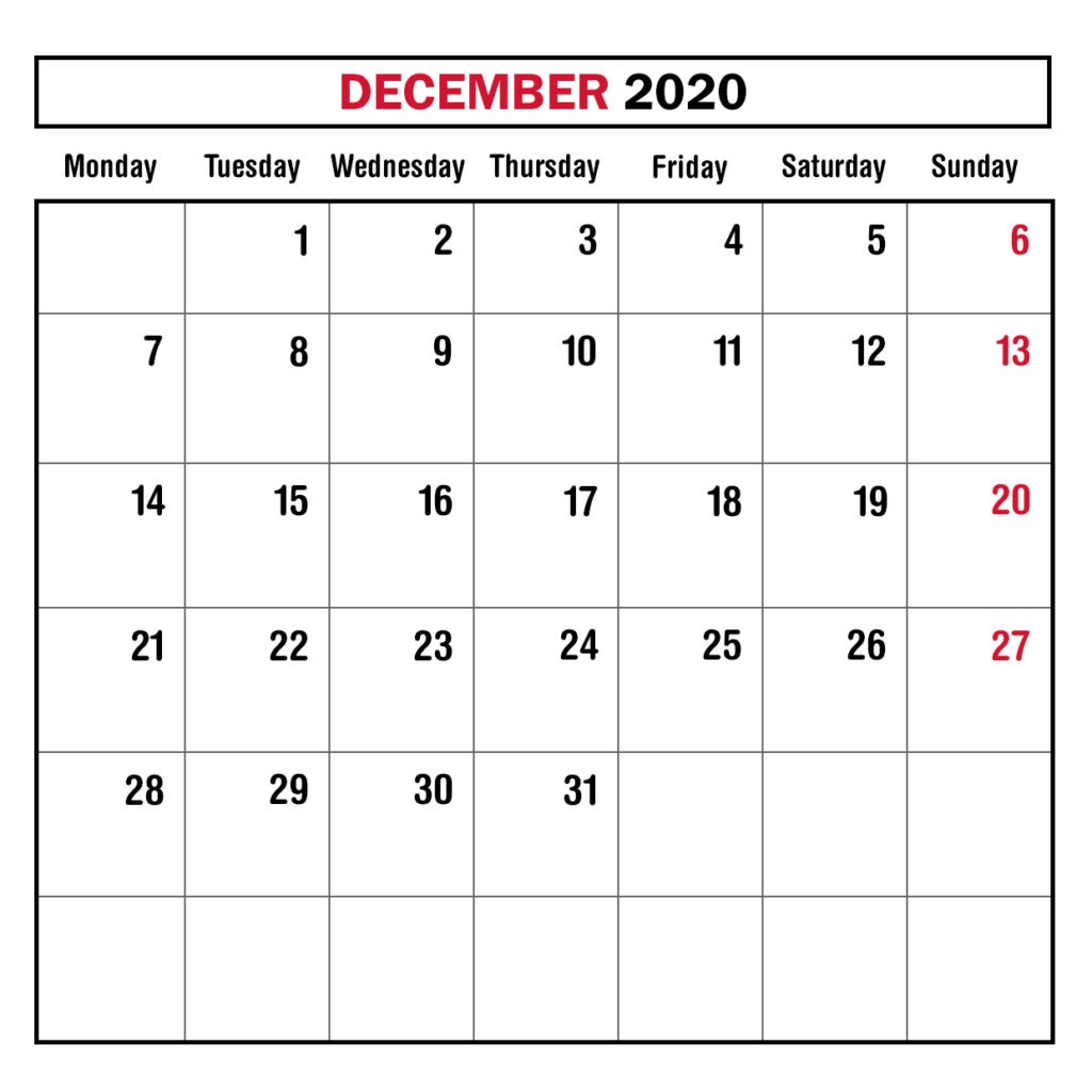 December 2020 Calendar