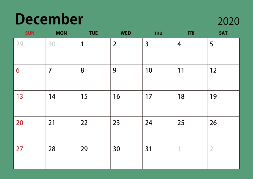 December 2020 Calendar