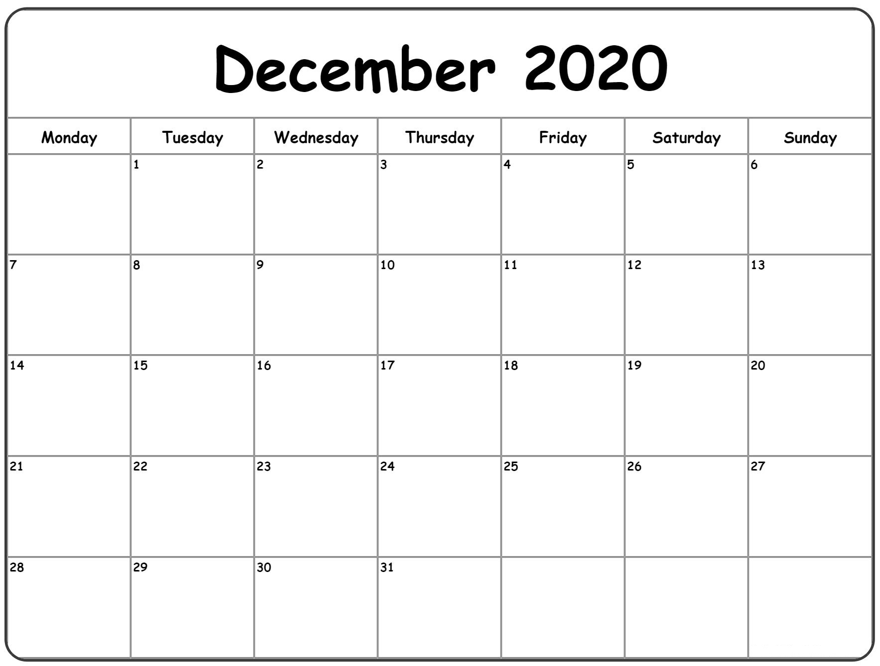 December 2020 Calendar