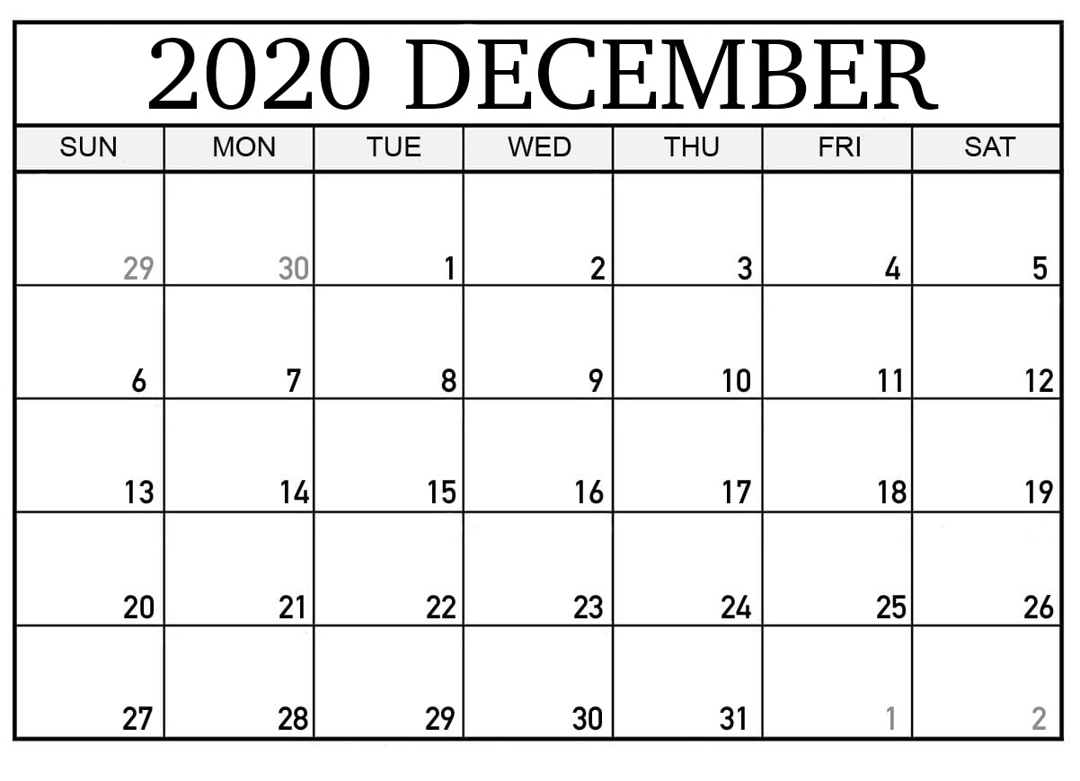 December 2020 Calendar