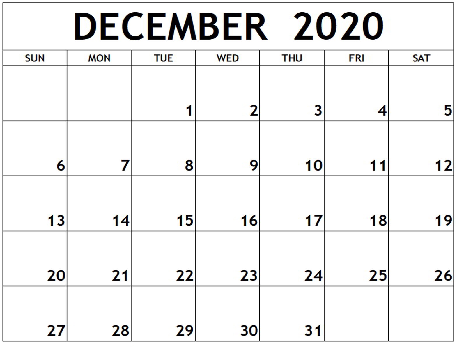 December 2020 Calendar