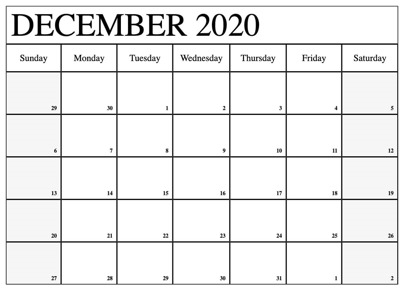 December 2020 Calendar