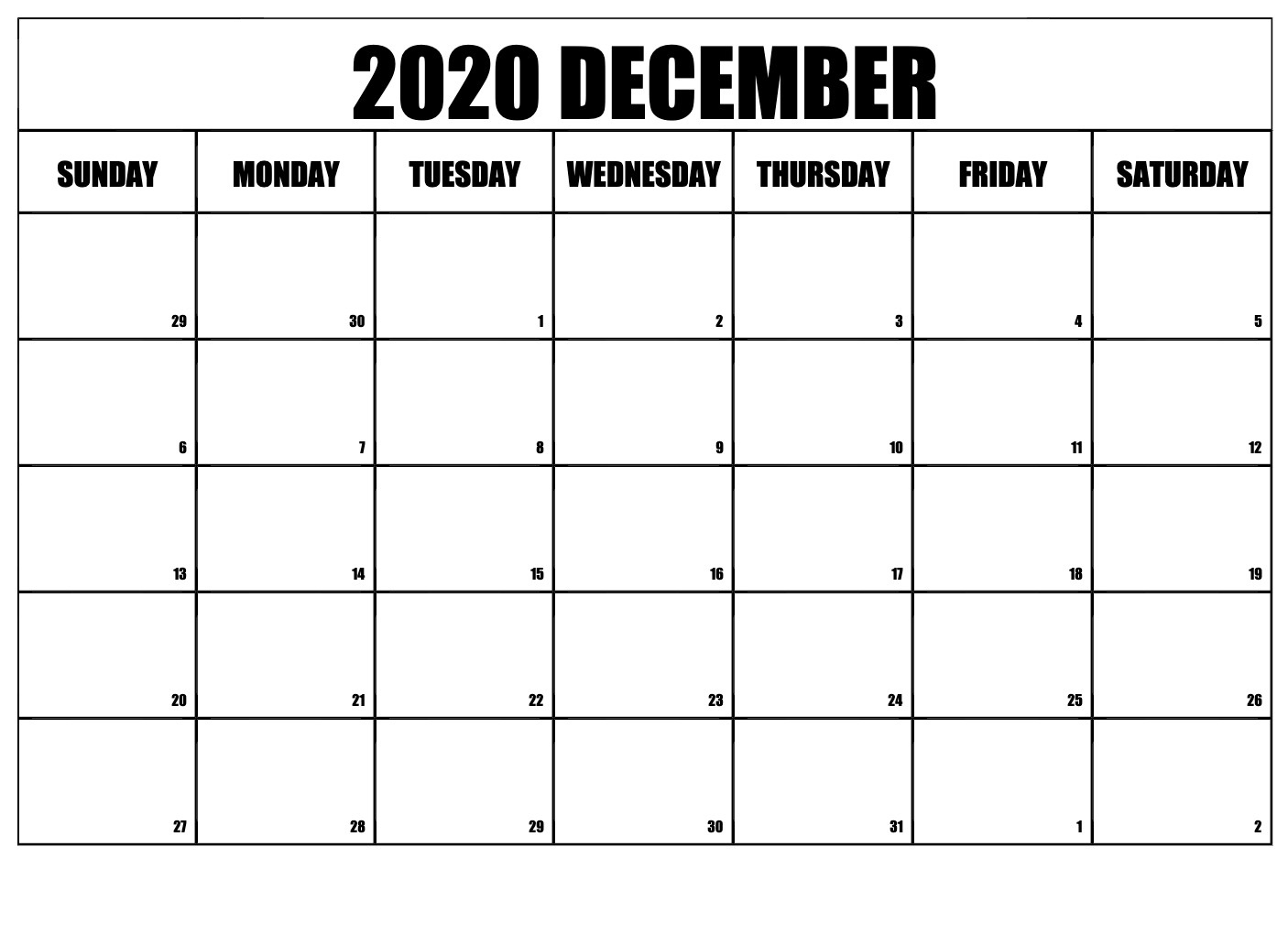 December 2020 Calendar