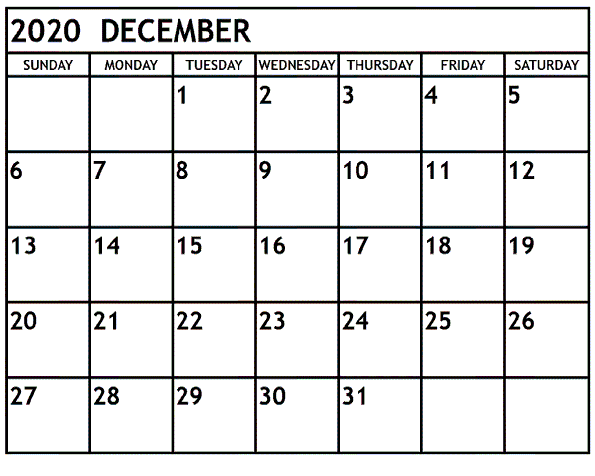 December 2020 Calendar