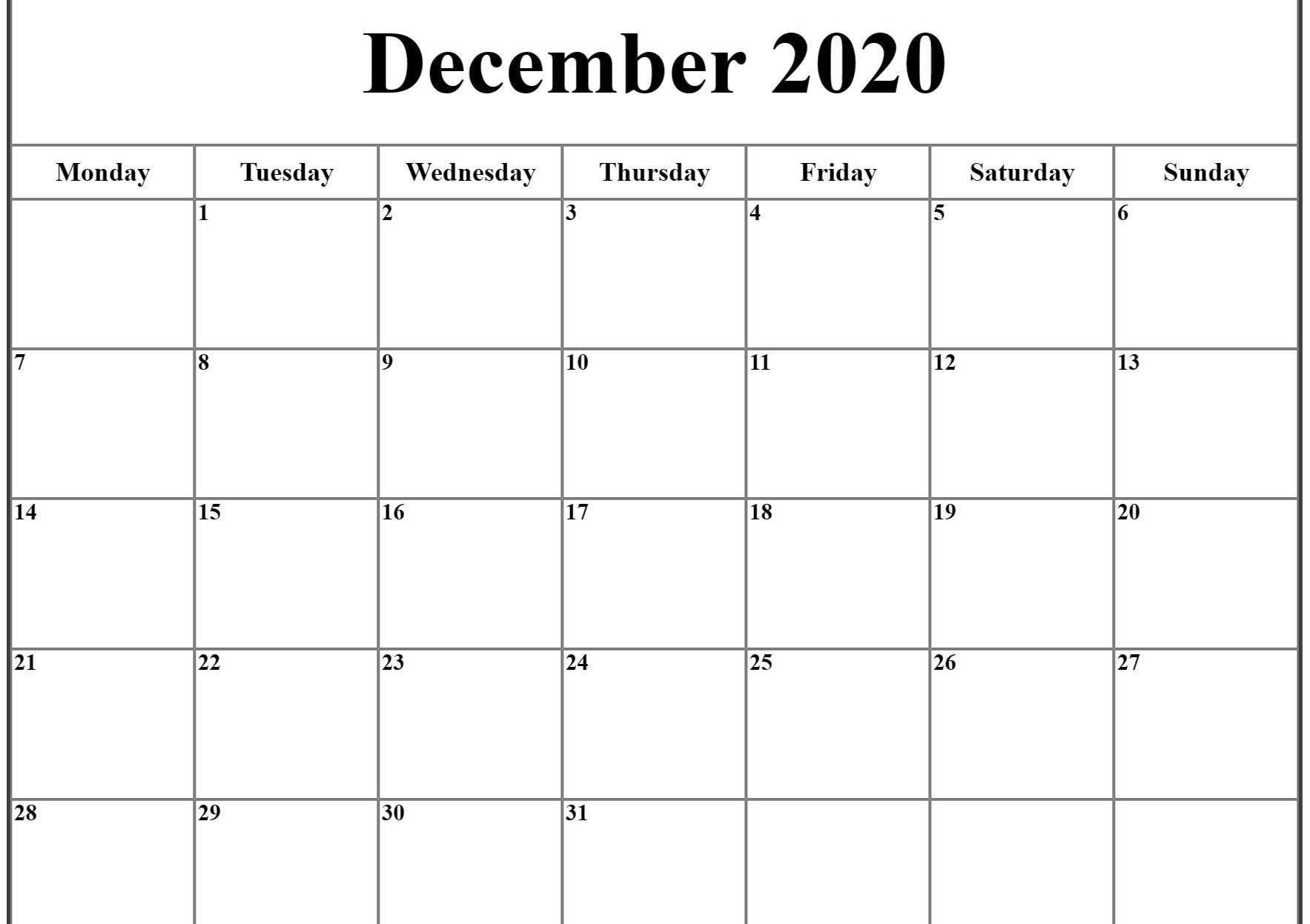 December 2020 Calendar