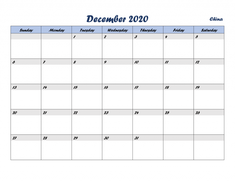 December 2020 Printable Calendar Free Template PDF - Wishes Images