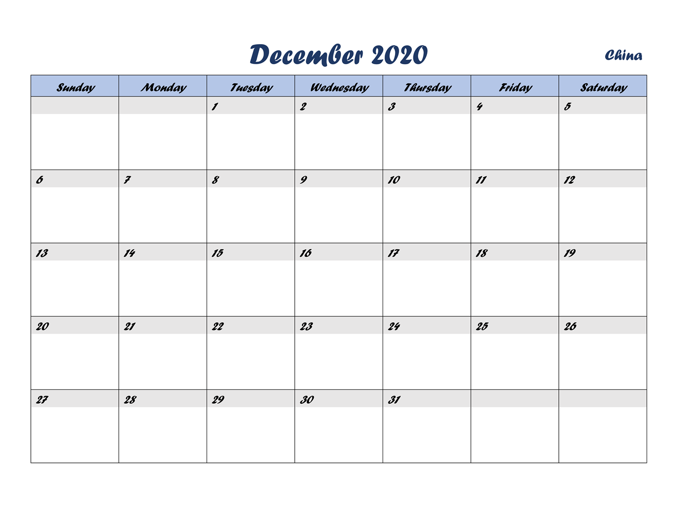 December 2020 Calendar