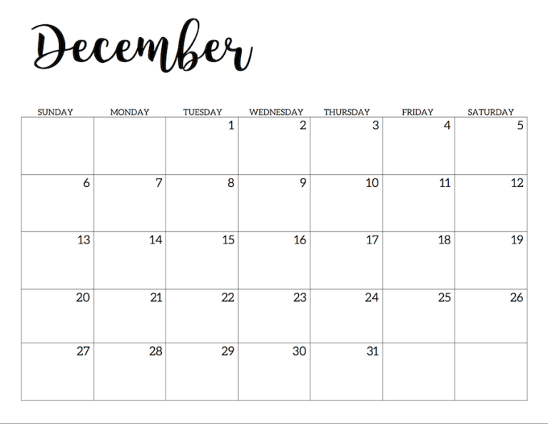 December 2020 Calendar