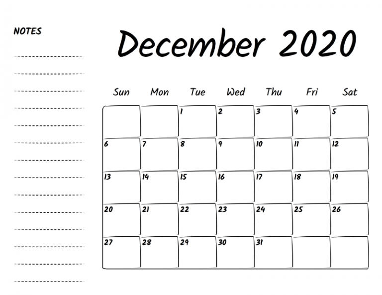December 2020 printable calendar free template pdf printable blank 