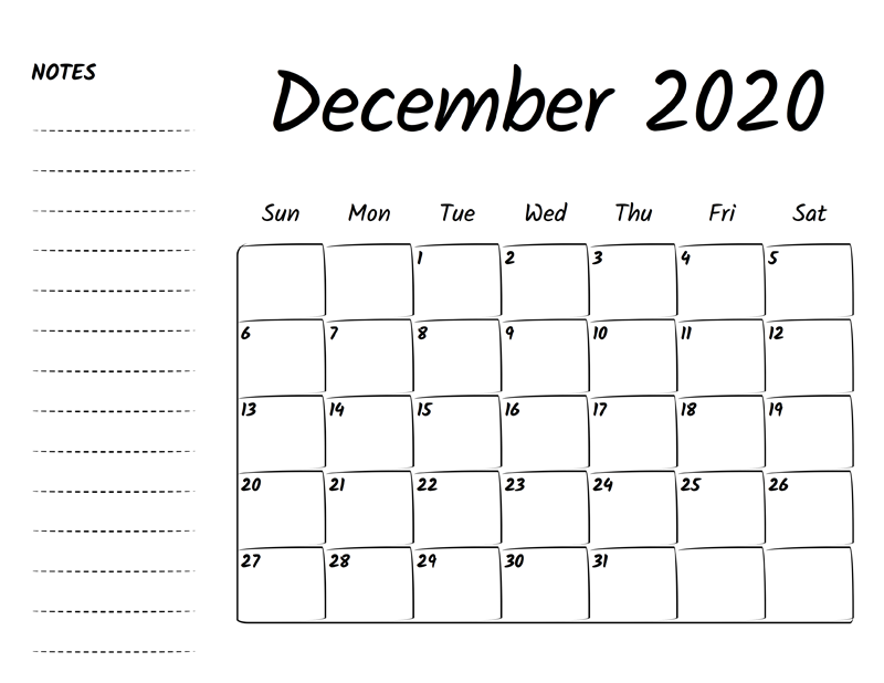 December 2020 Calendar